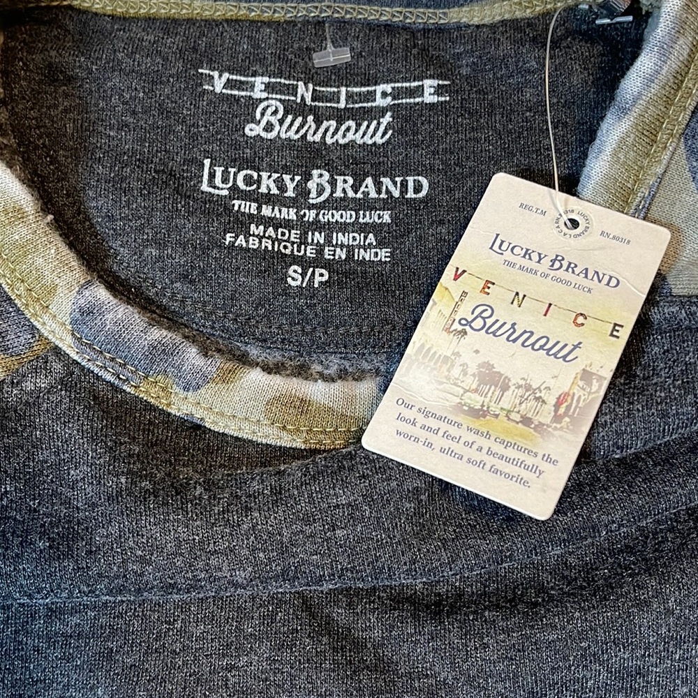 LUCKY BRAND VENICE BURNOUT LONG SLEEVE CAMO COLOR BLOCK CREWNECK **NWT** - Picture 6 of 9